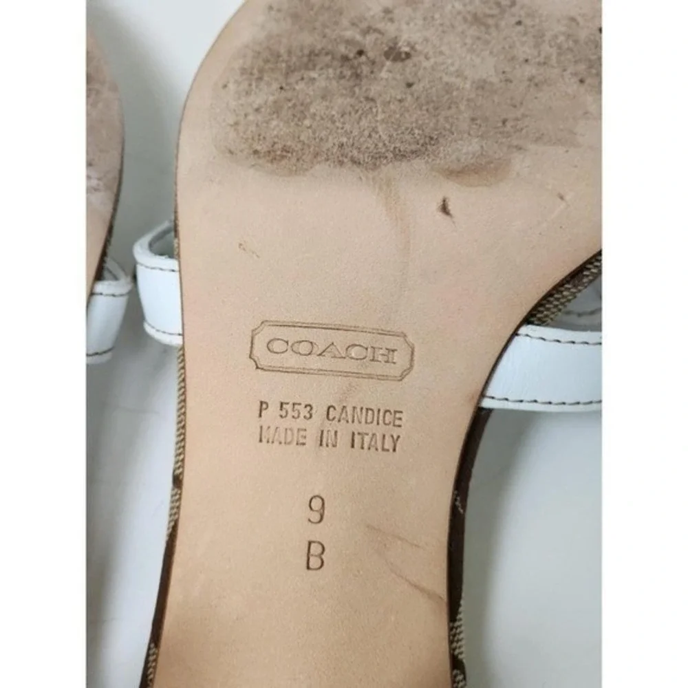 Coach Candice Khaki White Monogram Studded Kitten Heel Sandals P553 Size 9